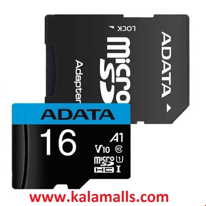 کارت حافظه 16 گیگابایت MicroSDHC ای دیتا مدل Premier کلاس 10 با استاندارد UHS-I و سرعت 100MBps به همراه آداپتور